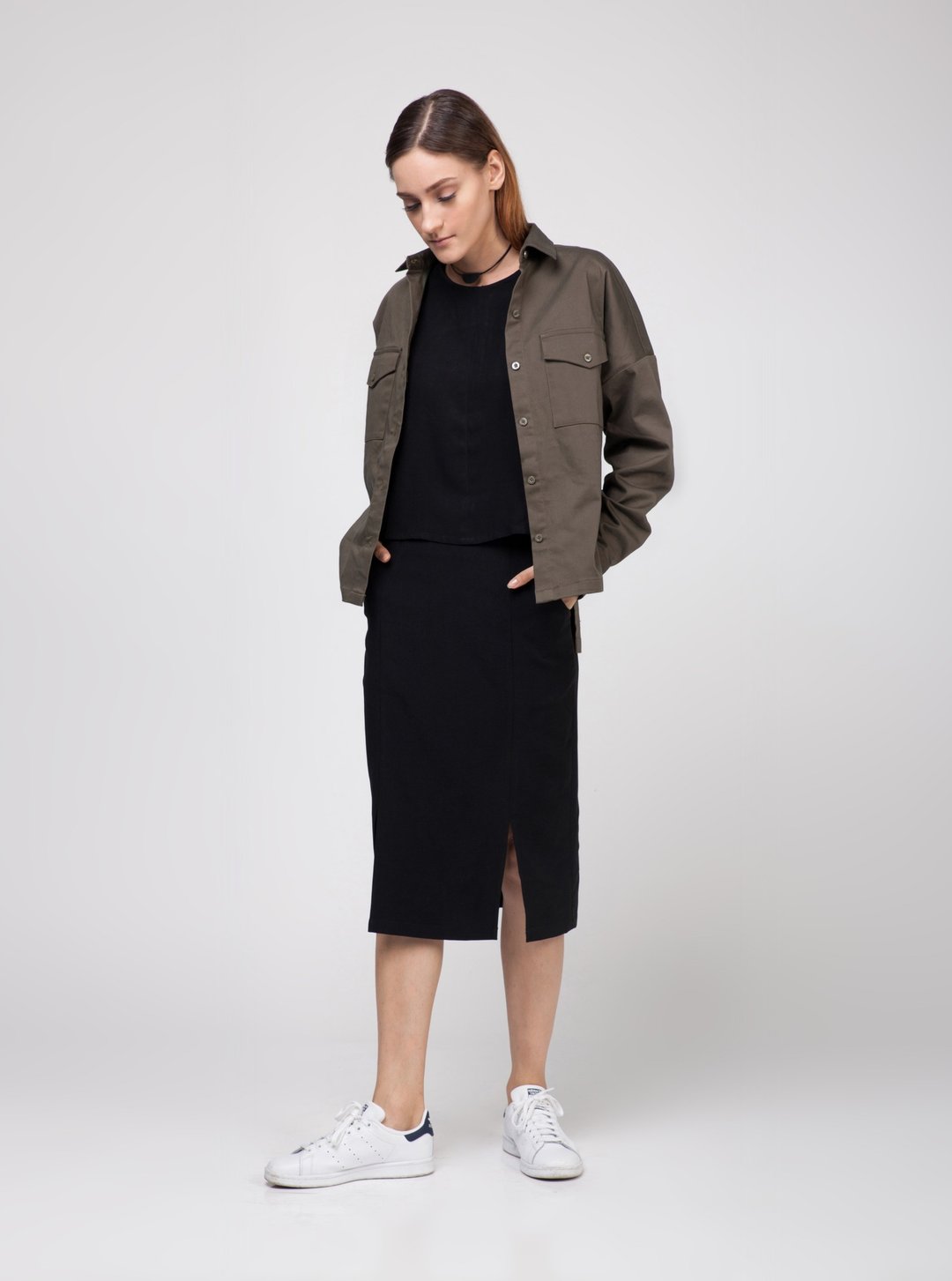 Army Green Oversized Double Pocket Shirt - 女装休闲/机能外套 - 其他材质 绿色