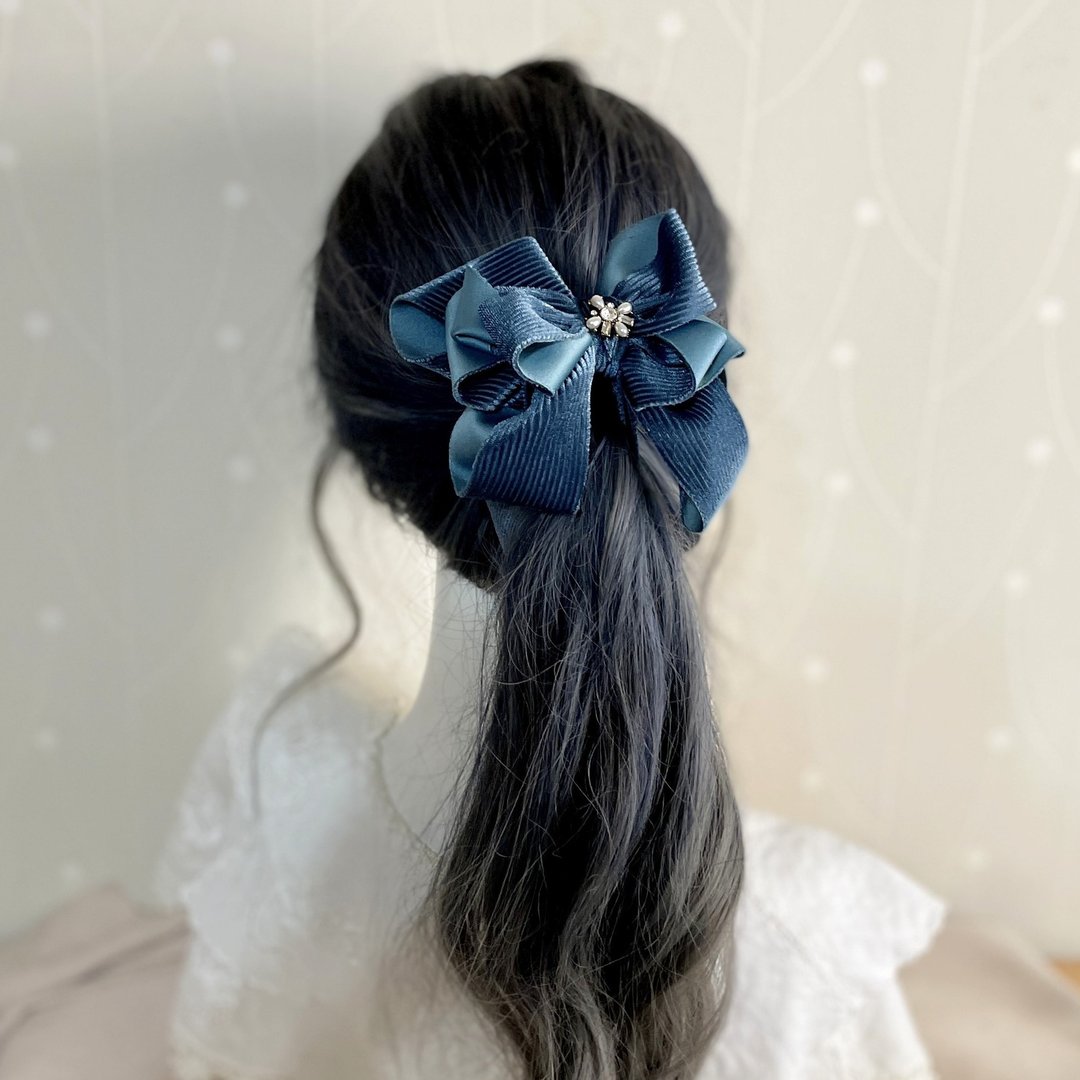 绒质立体蝴蝶结香蕉夹仙女夹 发夹 大肠圈 发圈 马尾勾 发梳 发叉 - 发饰 - 其他材质 蓝色