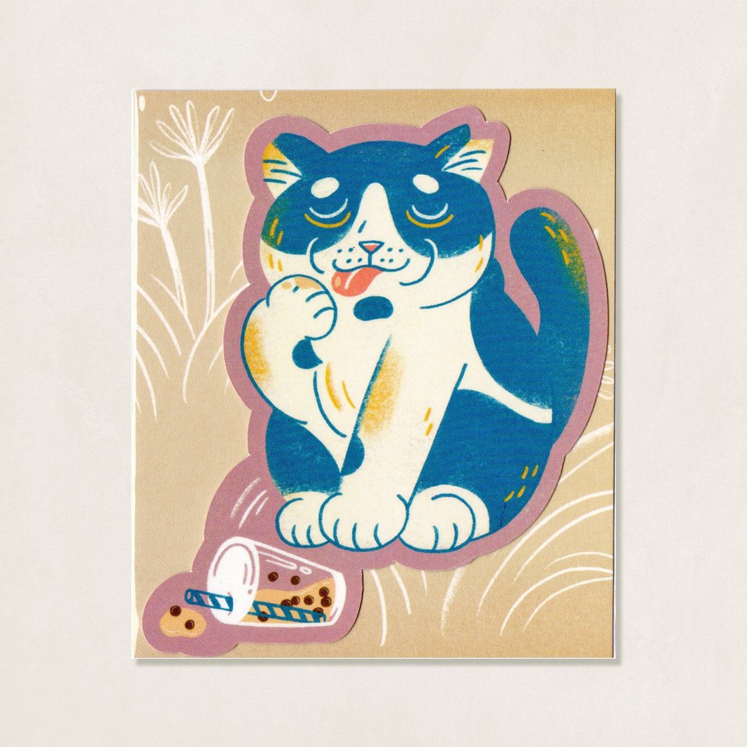 猫岛日常贴纸 / Q 吉打翻珍奶 - 贴纸 - 纸 多色