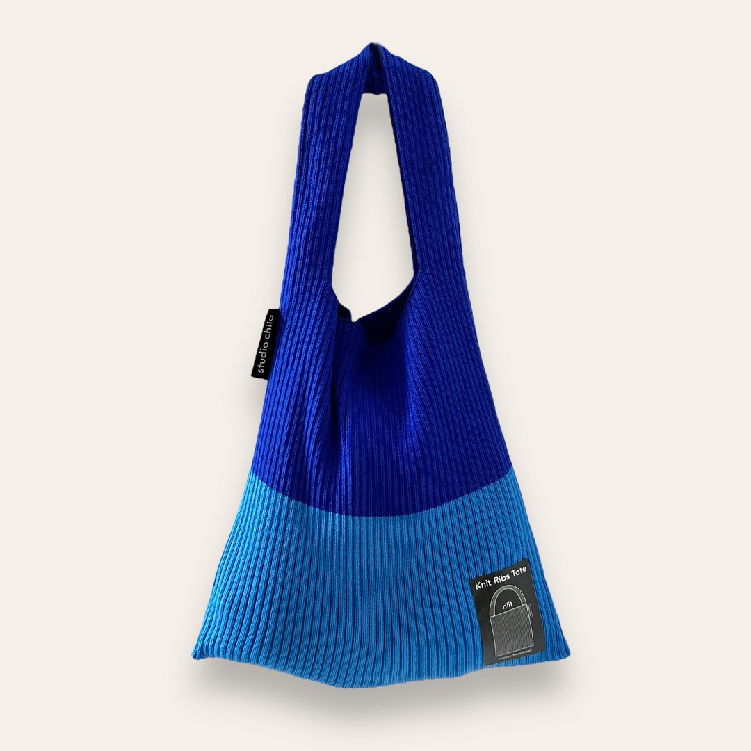 罗纹针织提袋 / Ribs Tote - 深蓝x浅蓝 - 手提包/手提袋 - 棉 蓝色