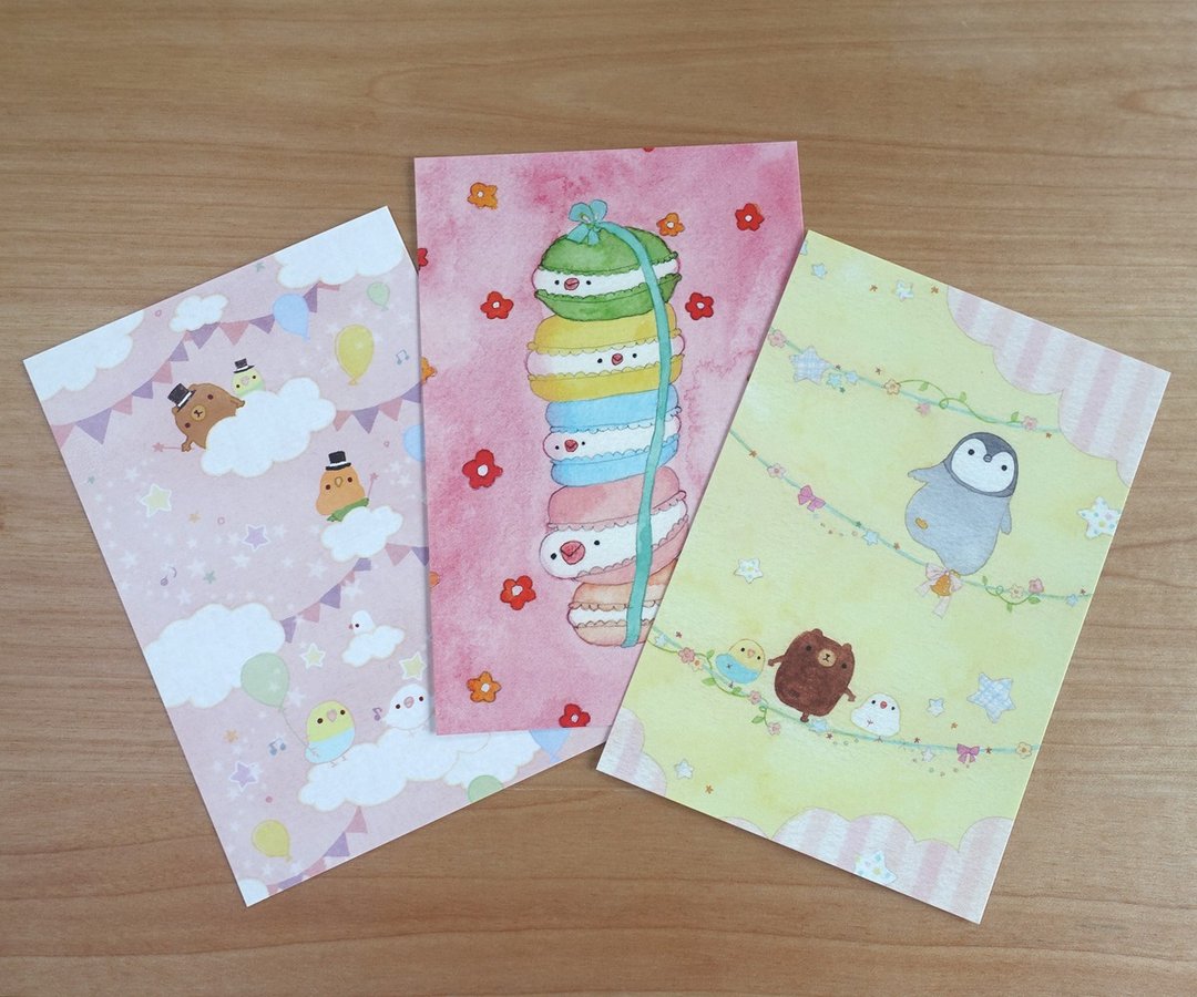 postcard set Piyo Macaroon Sparkling magical exercise - 卡片/明信片 - 纸 多色
