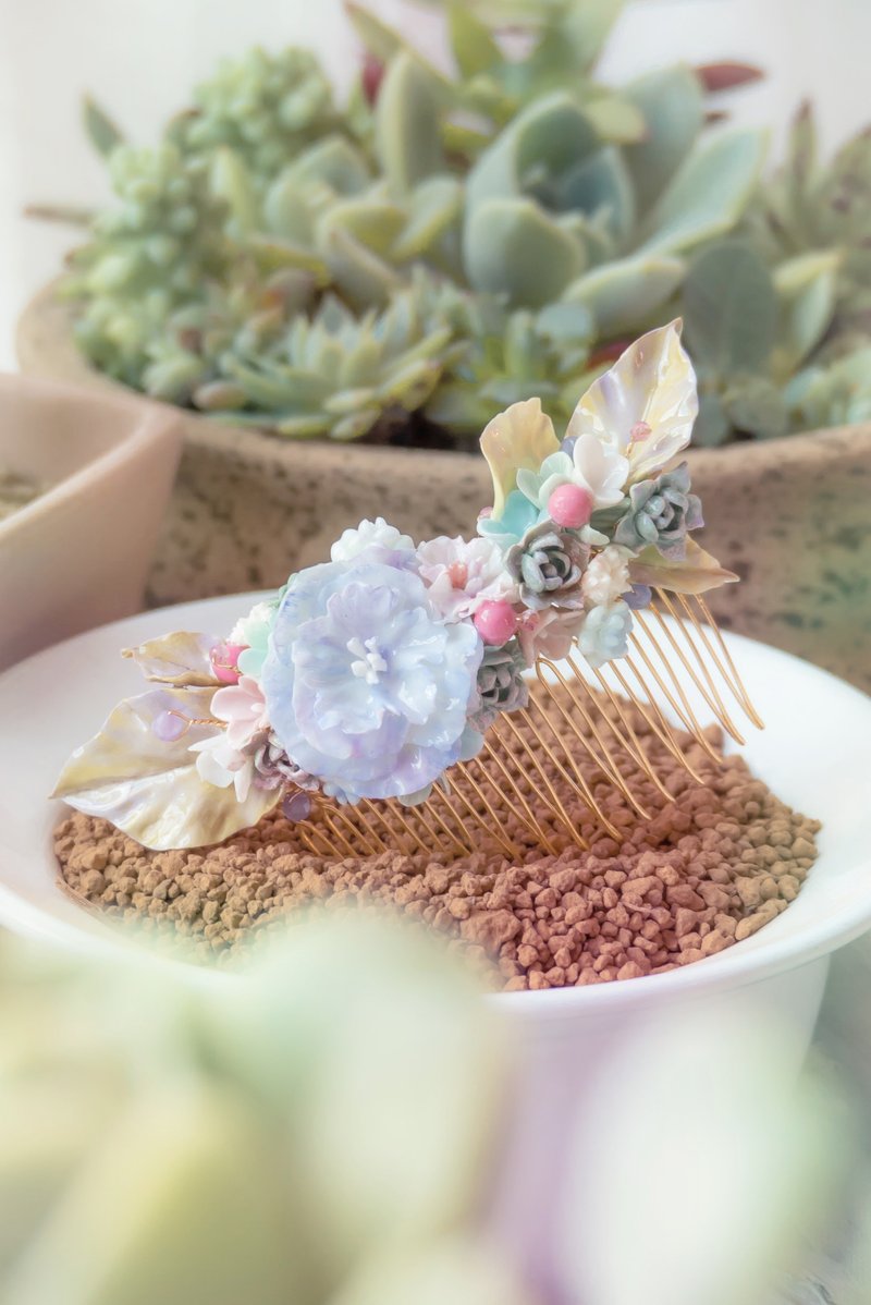 ZODIAC: 双子 X 多肉植物 / 多肉植物热带后花园发梳 - 发饰 - 粘土 绿色