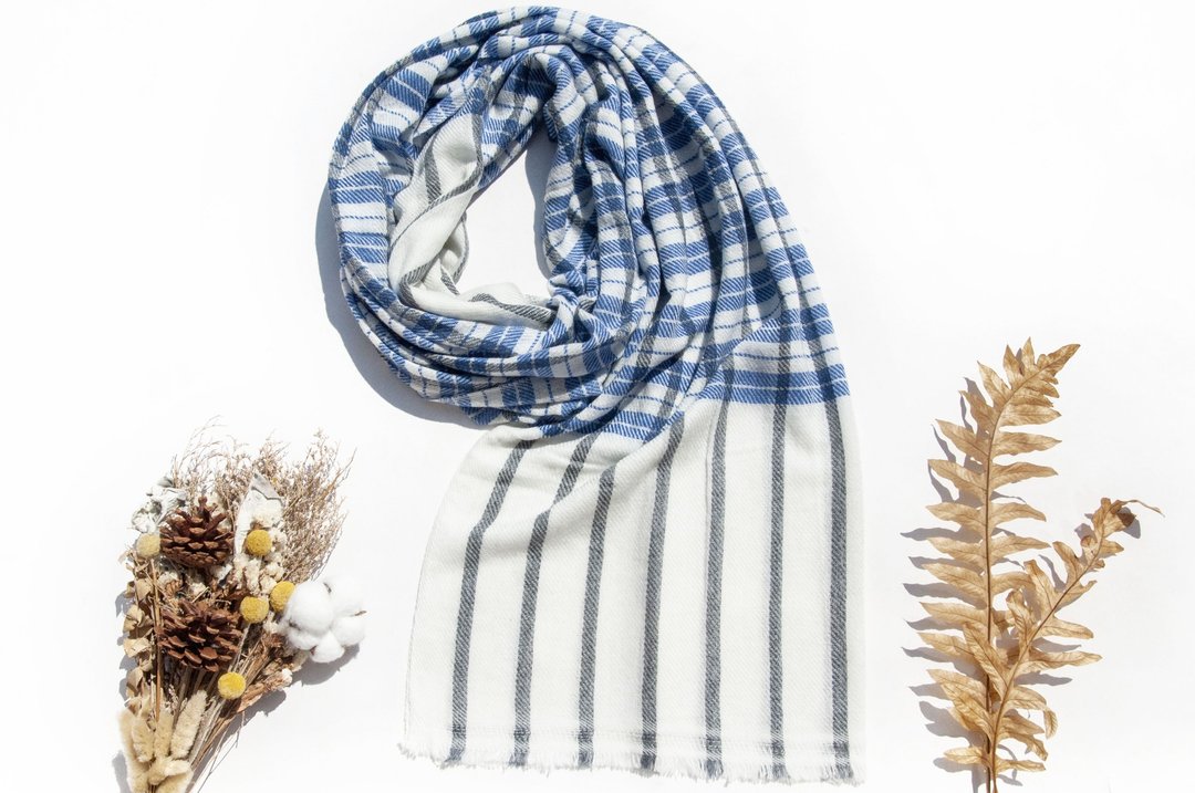 喀什米尔Cashmere 针织围巾 纯羊毛围巾 手织围巾 编织围巾-海洋 - 围巾/披肩 - 羊毛 蓝色