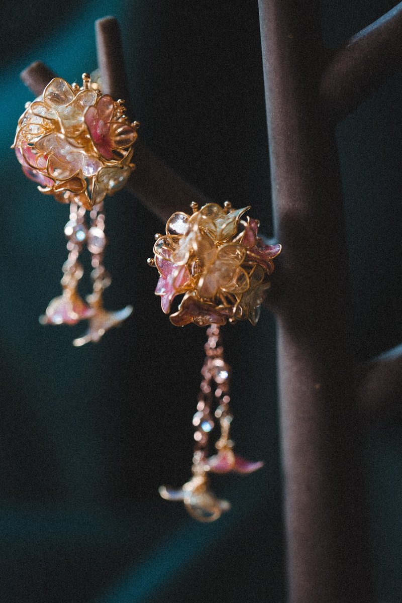 果冻绣球花垂坠式 花球水晶花树脂耳环 可改耳针耳夹 - 耳环/耳夹 - 树脂 多色