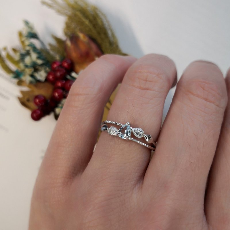 无烧冰清海水蓝宝/设计款戒子/戒围可调 - 戒指 - 纯银 蓝色