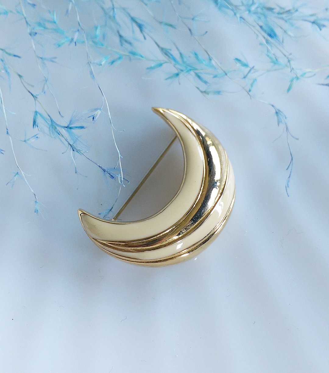 Vintage Jewelry 西洋古董饰品 简约 月亮造型 别针 - 徽章/别针 - 其他金属 金色