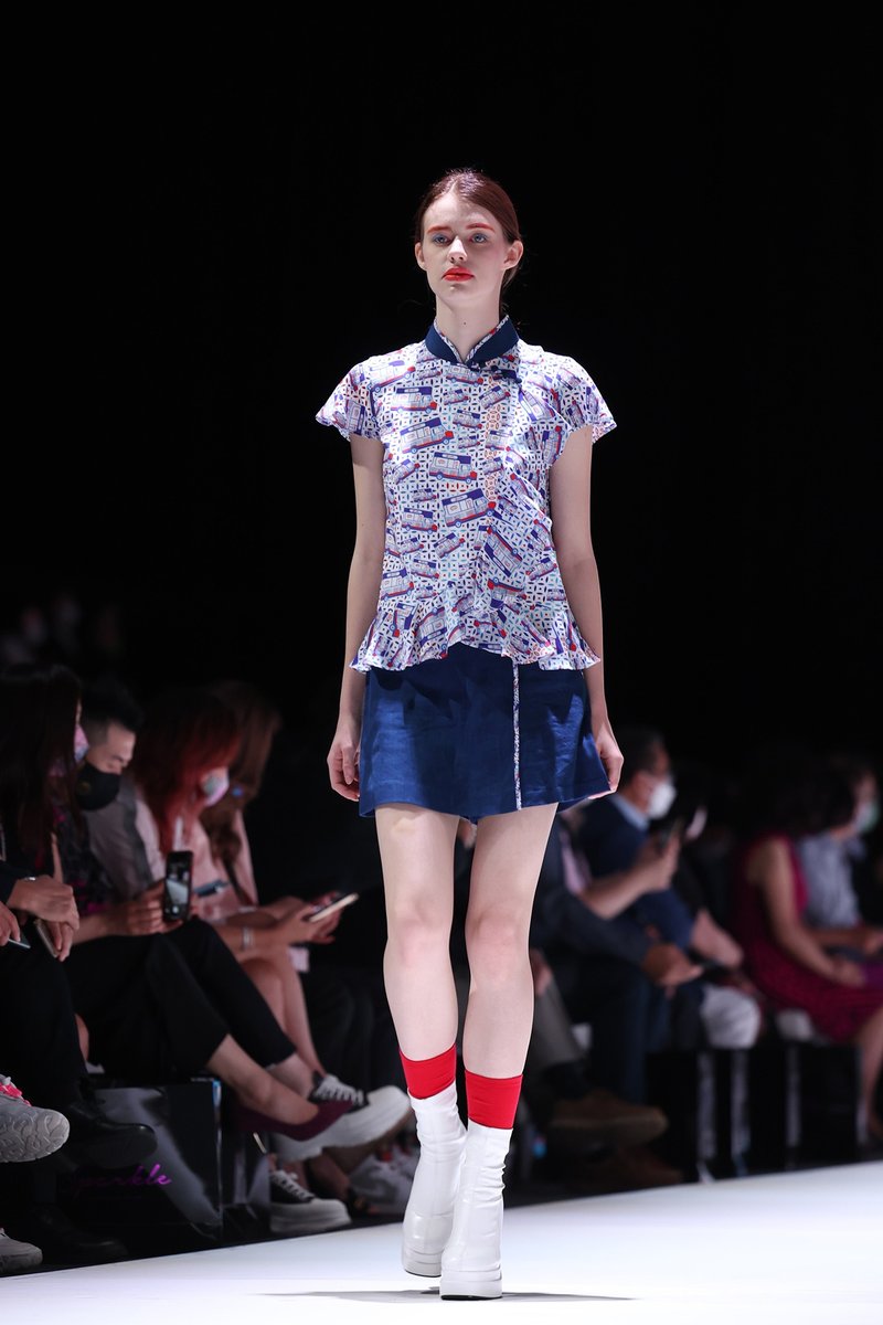 【雪糕车】经典红白蓝环保牛仔短裤裙裤 | 国潮港风新中式 | 时尚 - 女装短裤 - 环保材料 