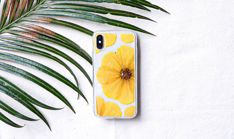 黃色的明亮活力 壓花手機殼 Pressed Flower Phone Cover - 手机壳/手机套 - 植物．花 黄色