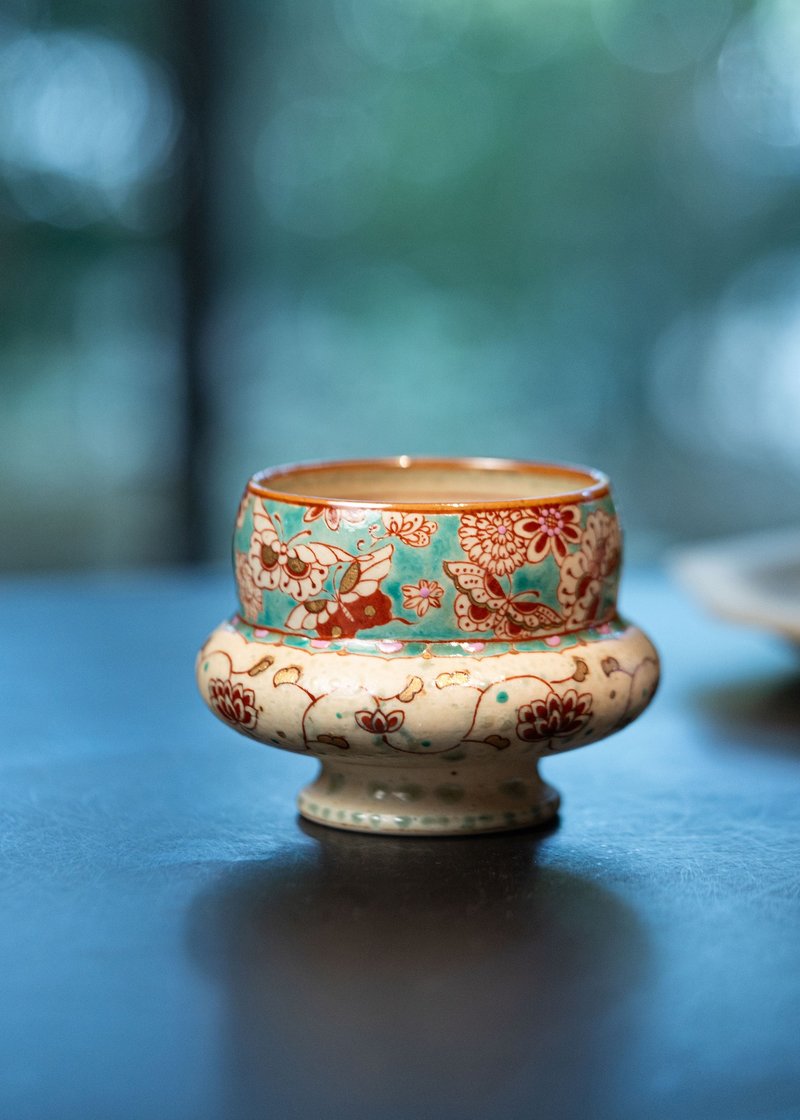 诗瓷集 人气作 绿地万华蝶舞 手绘咖啡杯 釉上彩绘 描金230ml - 咖啡杯/马克杯 - 陶 绿色