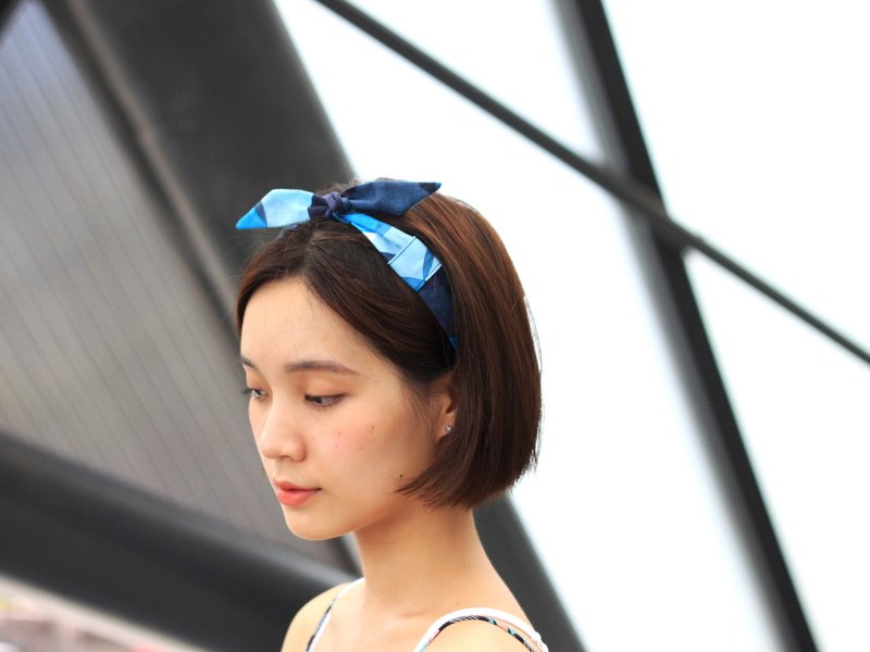 蓝色泡泡/经典款发带 - 发饰 - 棉．麻 蓝色