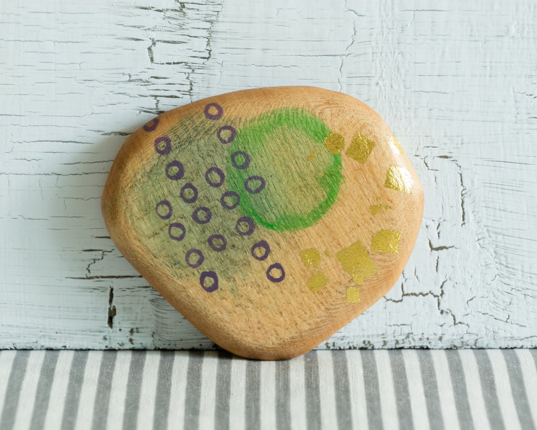 Abstract Hand Painted Wood Pocket Mirror (green) - 彩妆刷具/镜子/梳子 - 木头 绿色