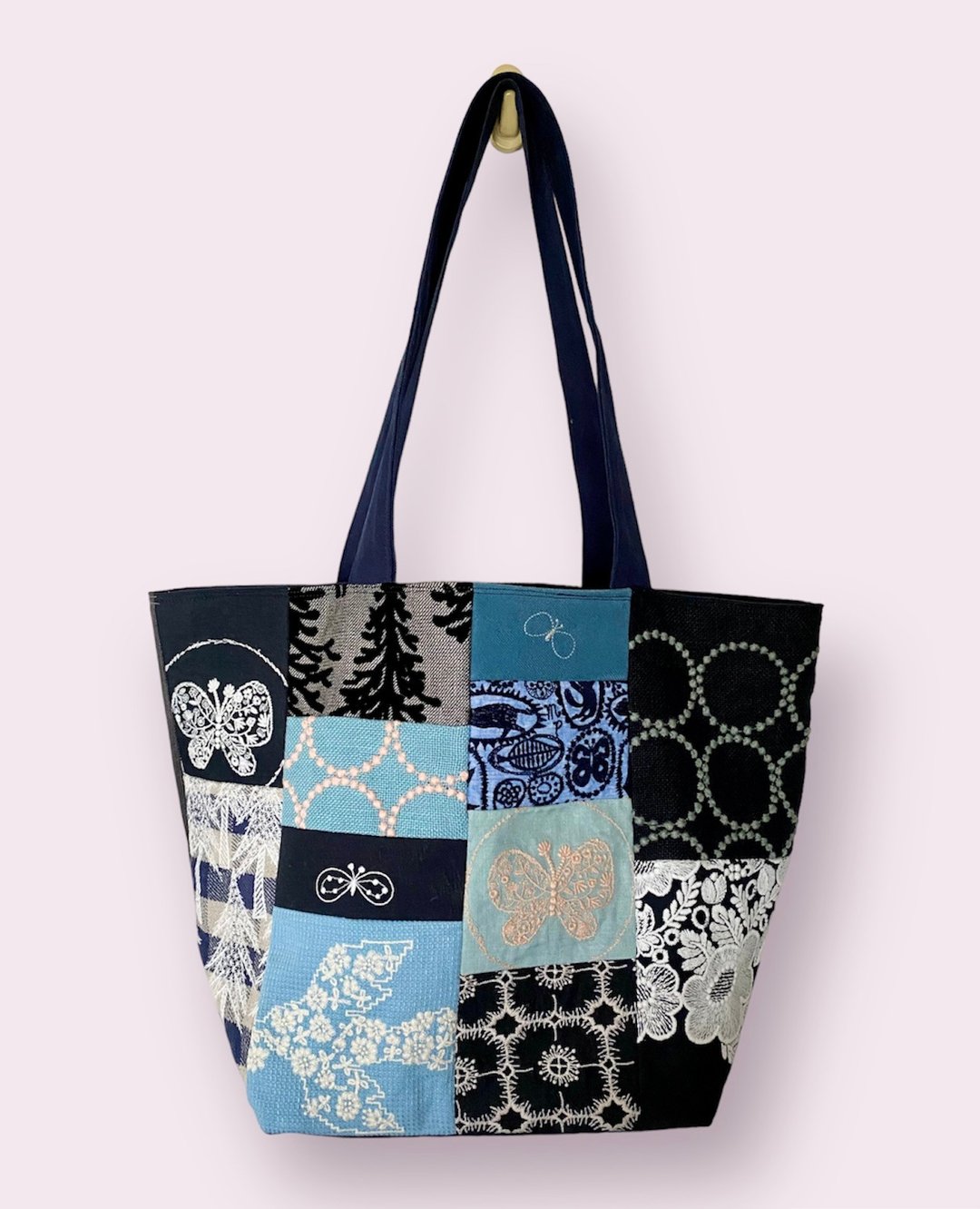 minä perhonen L size shoulder patchwork tote bag - 手提包/手提袋 - 棉．麻 