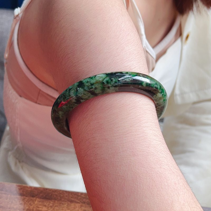 花青翡翠臂镯手镯 | 内径78.7mm | 天然缅甸玉翡翠A货 | 送礼 - 手链/手环 - 玉石 绿色