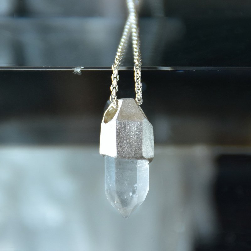 原创设计 纯银镶嵌水晶原石项链 - 项链 - 水晶 银色