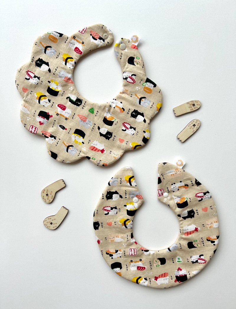 日本猫寿司 可爱婴儿礼物，双面婴儿围兜，独特赠礼 - 围嘴/口水巾 - 棉．麻 