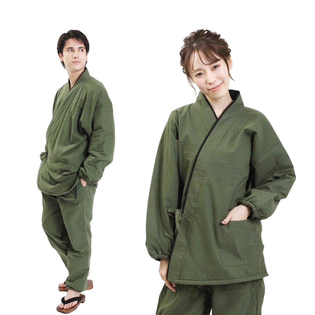 作务衣 男女兼用 日本 和服 铺棉 保暖 套装 Samue S M L LL 绿 - 其他 - 棉 绿色