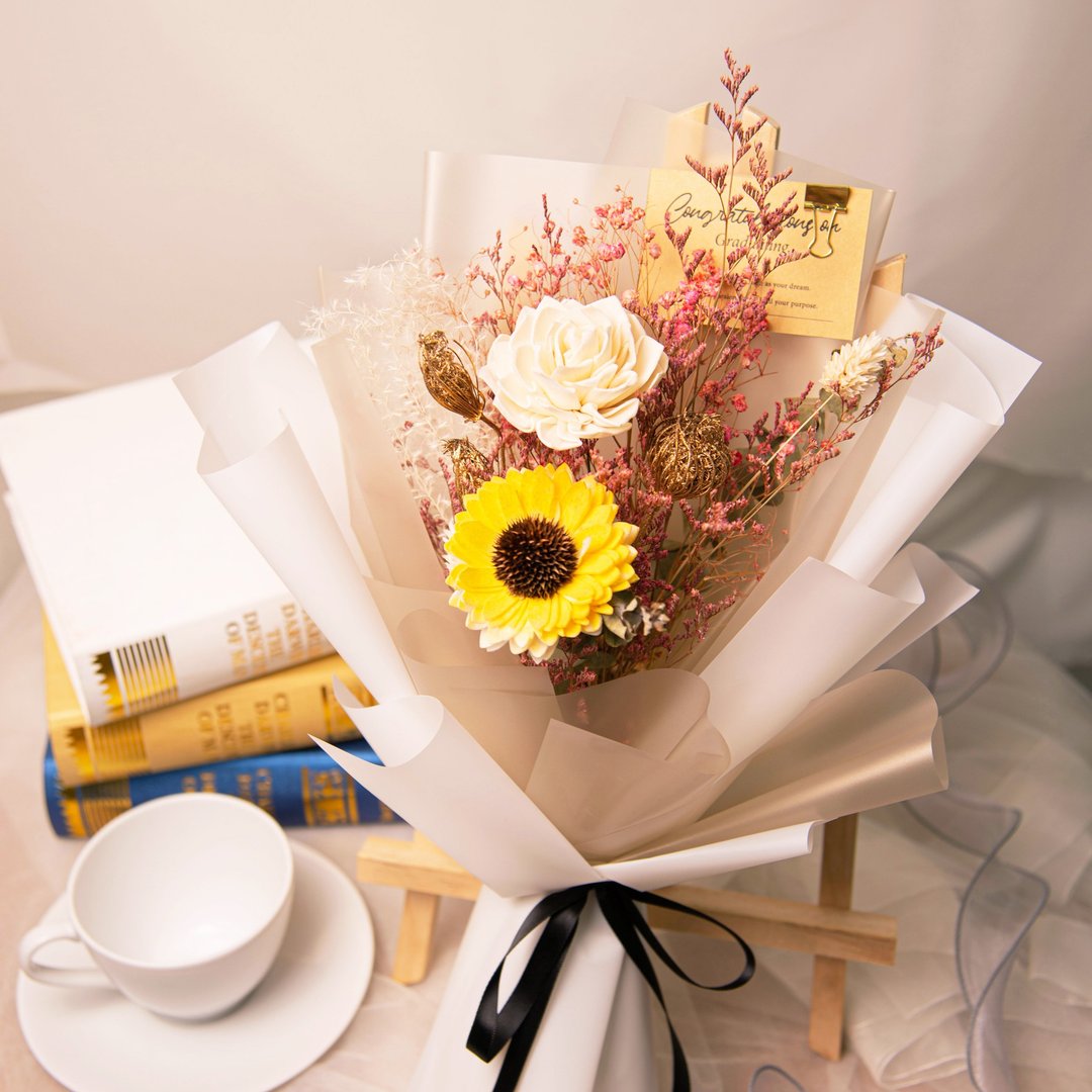 含印卡【祝福】向日葵干燥花 扩香花束 毕业花束 谢师花束 - 干燥花/捧花 - 植物．花 黄色