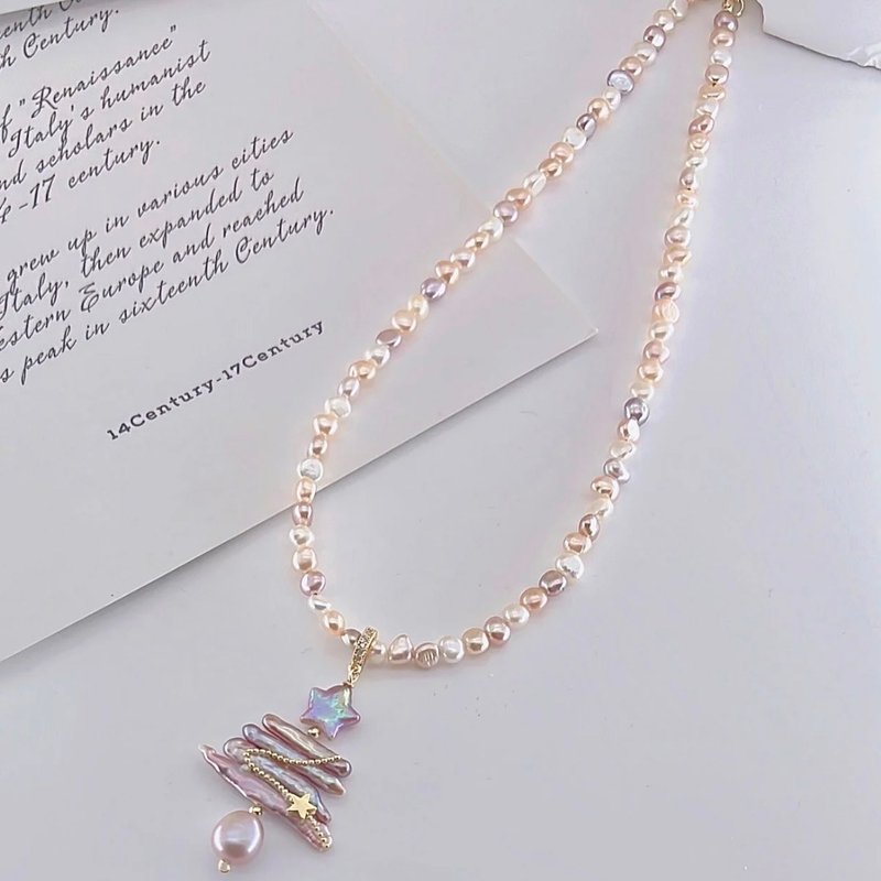 YuanPearl天然極光巴洛克珍珠項鍊聖誕節禮物珍珠吊墜可自由拆卸 - 项链 - 珍珠 白色