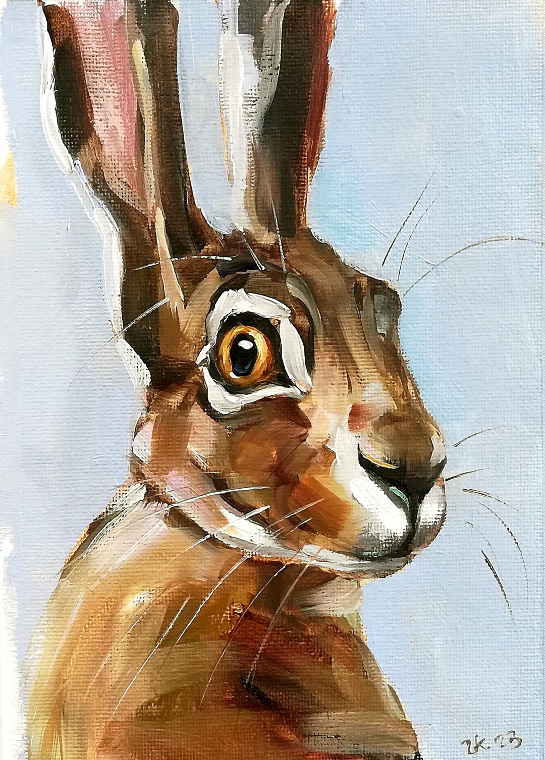 Rabbit Oil Painting Original Wildlife Animals Hare Bunny Art MADE TO ORDER - 海报/装饰画/版画 - 其他材质 多色