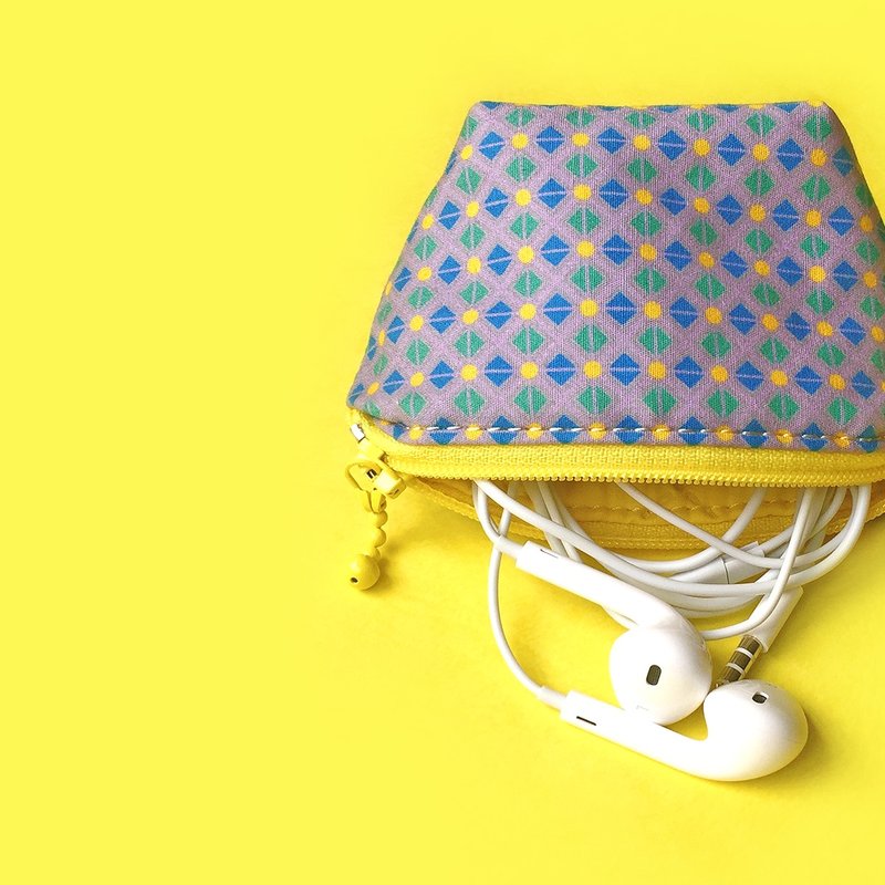 蓝绿小三角 收纳包/零钱包 - 零钱包 - 棉．麻 紫色