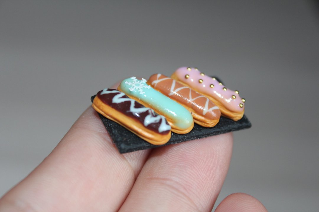 Miniature food, ecleir with the decor polimer clay - 玩偶/公仔 - 其他材质 