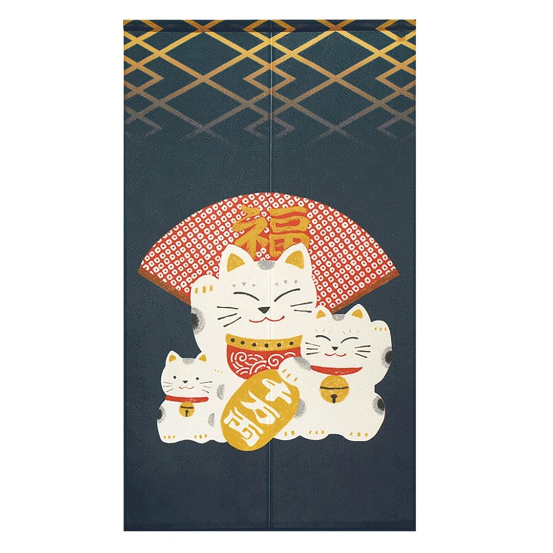 日本制コスモ长门帘招财猫福扇海军蓝 - 门帘/门牌 - 其他人造纤维 