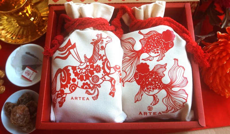 2026新年礼盒【 喜上梅梢】茶食礼盒(紫苏梅+2款精品好茶 - 茶 - 棉．麻 红色