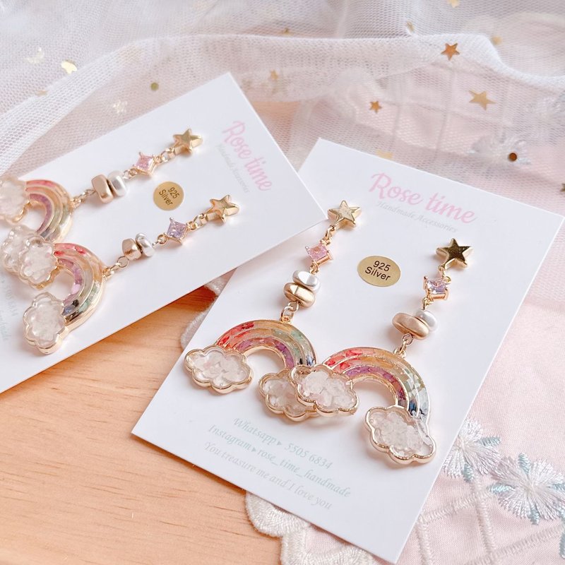 雨贝彩虹 天然贝壳 - 耳环/耳夹 - 粘土 多色