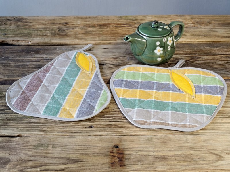 亚麻厨房手套一套 2 - 毛巾浴巾 - 亚麻 多色