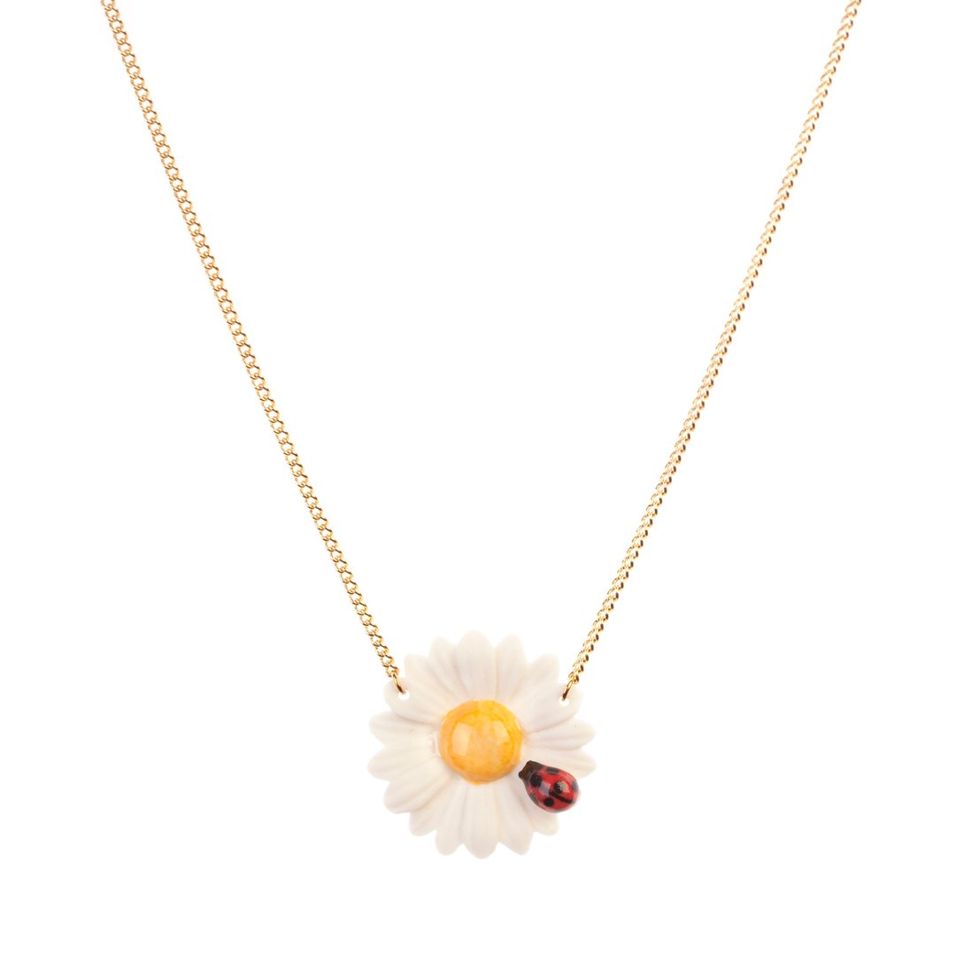 AndMary 手绘瓷项链-花与瓢虫 礼盒包装 Daisy Necklace - 项链 - 瓷 白色