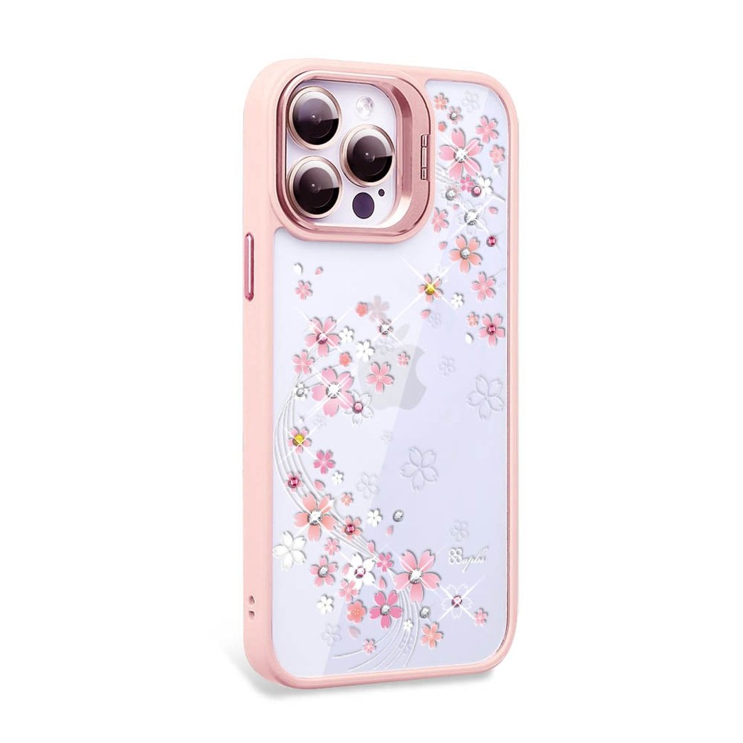 iPhone 15系列 防震双料隐形立架彩钻手机壳-天籁之樱-粉框 - 手机壳/手机套 - 其他材质 多色