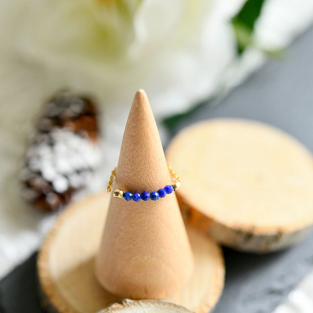 Good luck and success luck UP, leading to success Stone Lapis lazuli chain ring Pinky ring Faran Giling December birthstone - 戒指 - 其他金属 蓝色