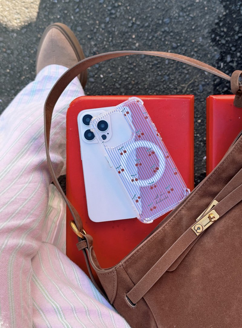 Cherries in blue stripe 透明MagSafe iPhone手机壳 - 手机壳/手机套 - 其他材质 