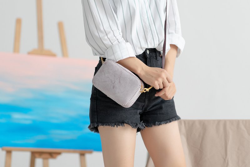 【切线派】手工植鞣革小馒头单肩斜挎包女士手拿包迷你小方包紫色 - 侧背包/斜挎包 - 真皮 紫色