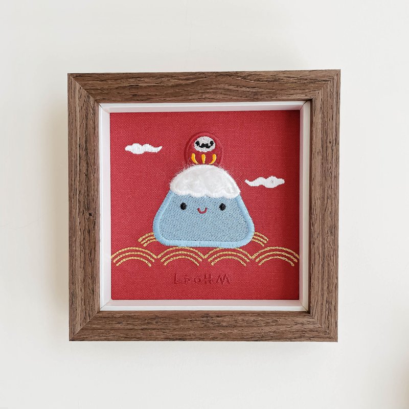 【招福吉祥】达摩富士山刺绣画|实木|阖家平安 金榜题名 - 画框/相框 - 棉．麻 黄色