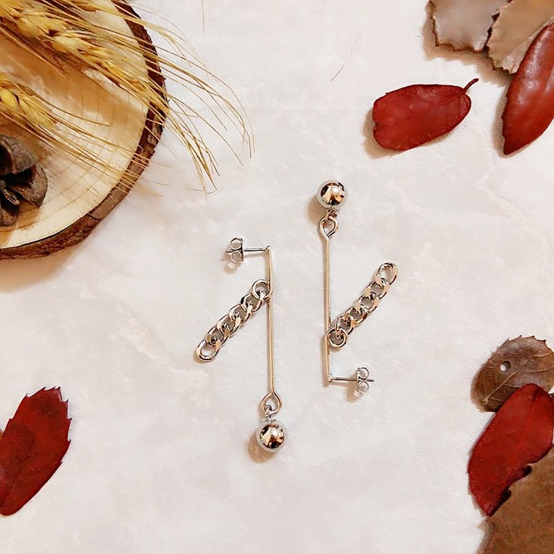 ::极简庞克系列:: 圣诞节礼物 简约庞克个性耳环耳钉 / ::Minimalist PUNK Collection:: Rhodium Plated Punk Chain Earrings, Christmas Gift - 耳环/耳夹 - 其他材质 银色