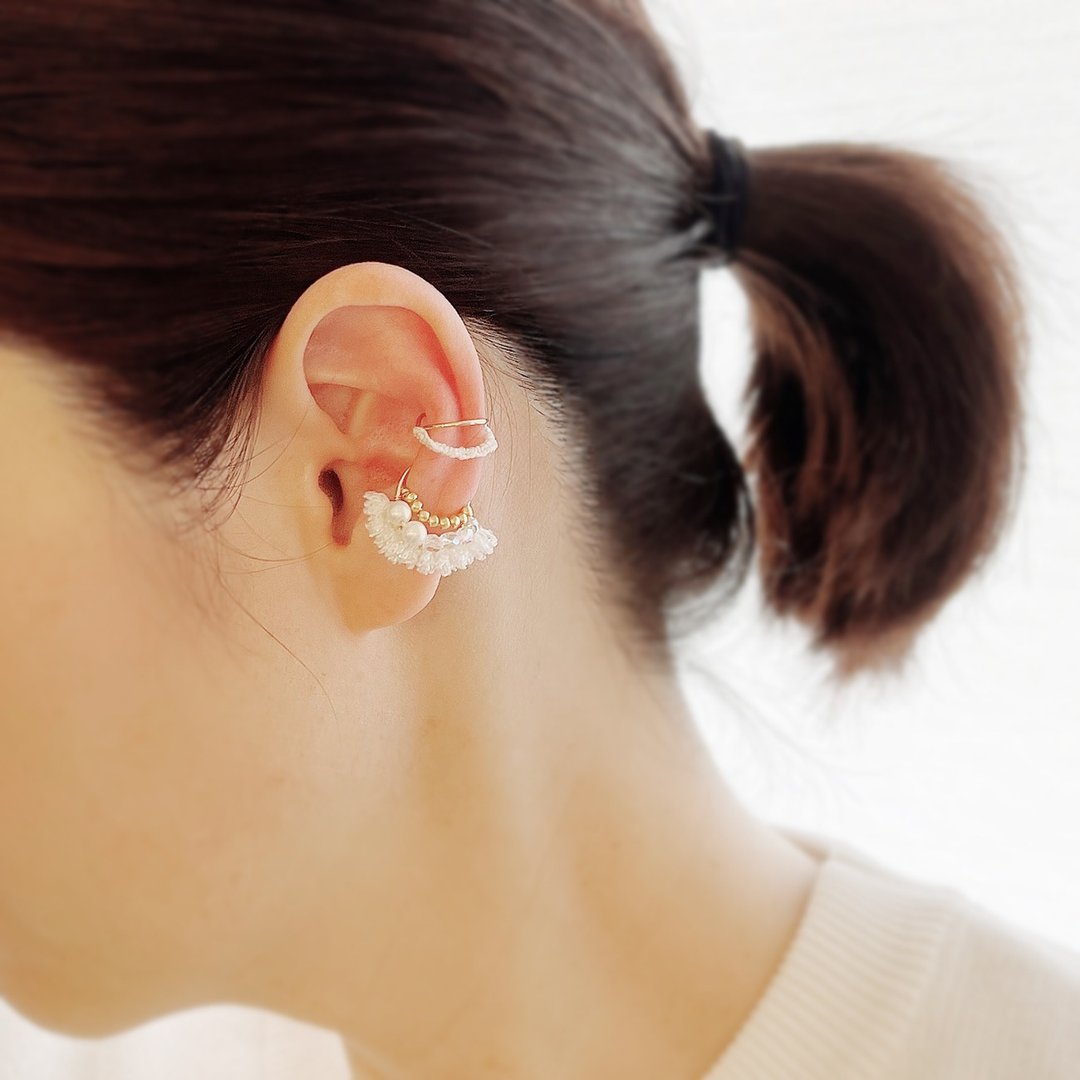 Tassel ear cuff set / White - 耳环/耳夹 - 其他材质 白色