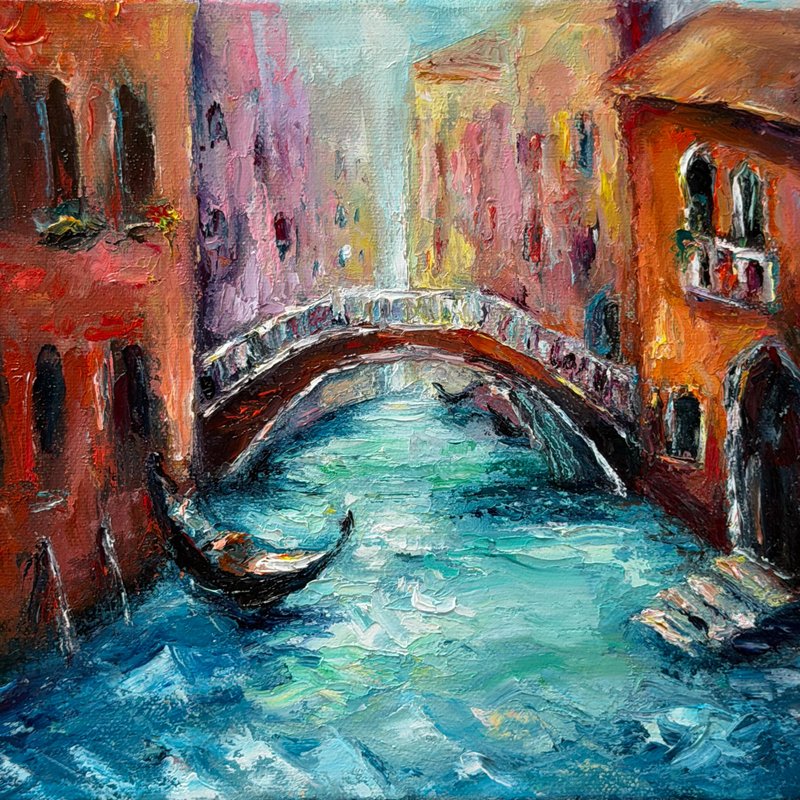 意大利威尼斯油画，威尼斯厚涂技法画布画，城市景观壁挂艺术 - 墙贴/壁贴 - 棉．麻 多色