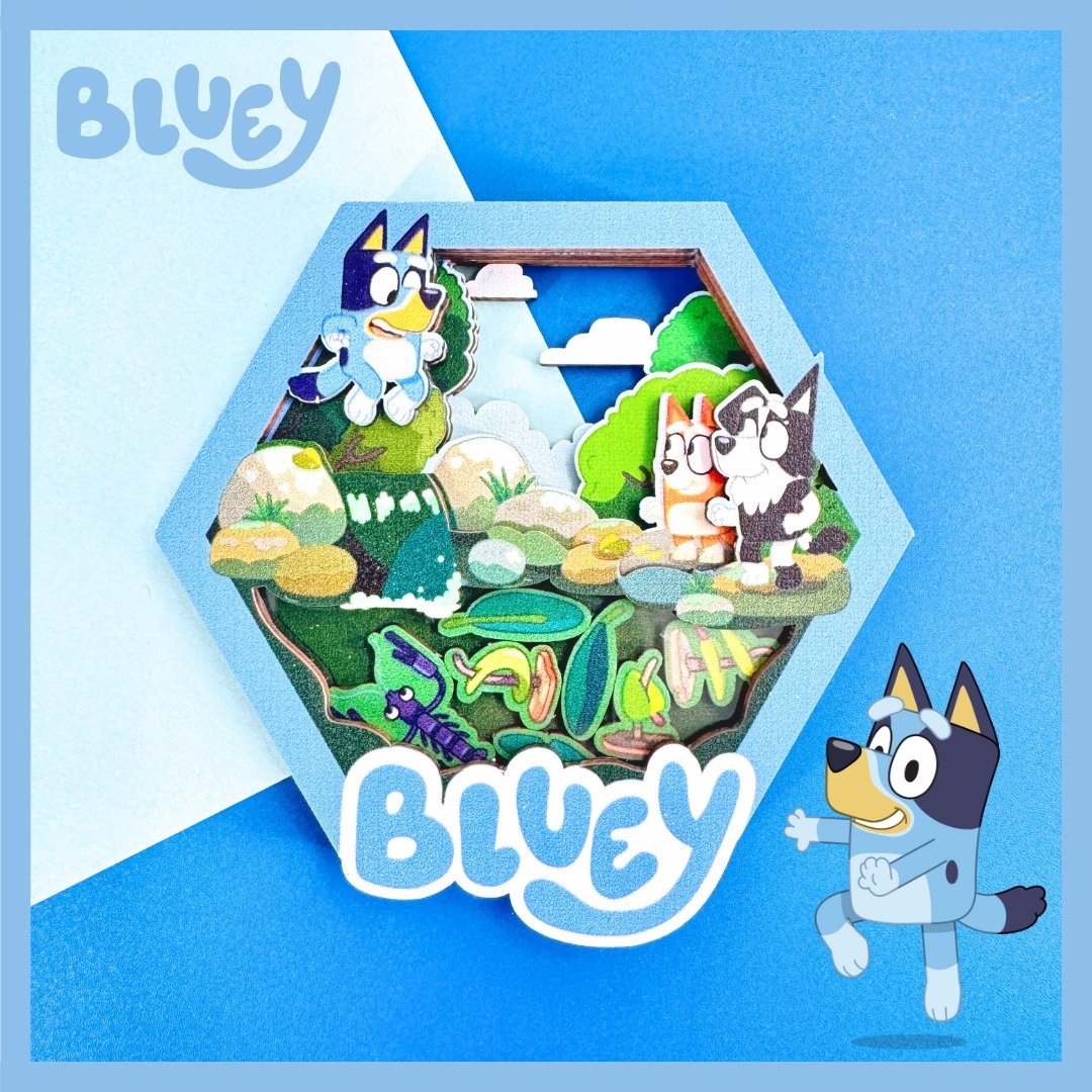 Bluey布鲁伊磁石贴 |  手作 生日创意 拼图 办公室小物 设计 - 冰箱贴/磁贴 - 木头 蓝色