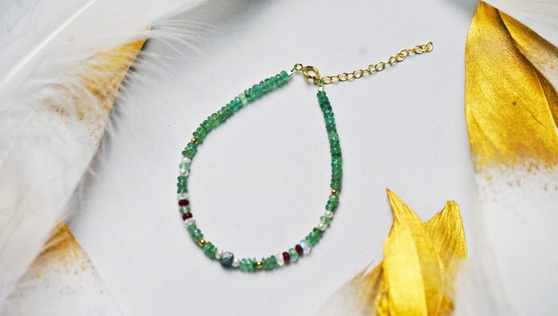 纯手工制作进口14K包金赞比亚祖母绿宝石手链 - 手链/手环 - 宝石 多色