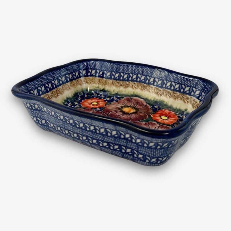 波兰手绘手工陶-造型烤盅 烤盘 18.5cm 雅红之宴系列 - 盘子/餐盘/盘架 - 陶 红色