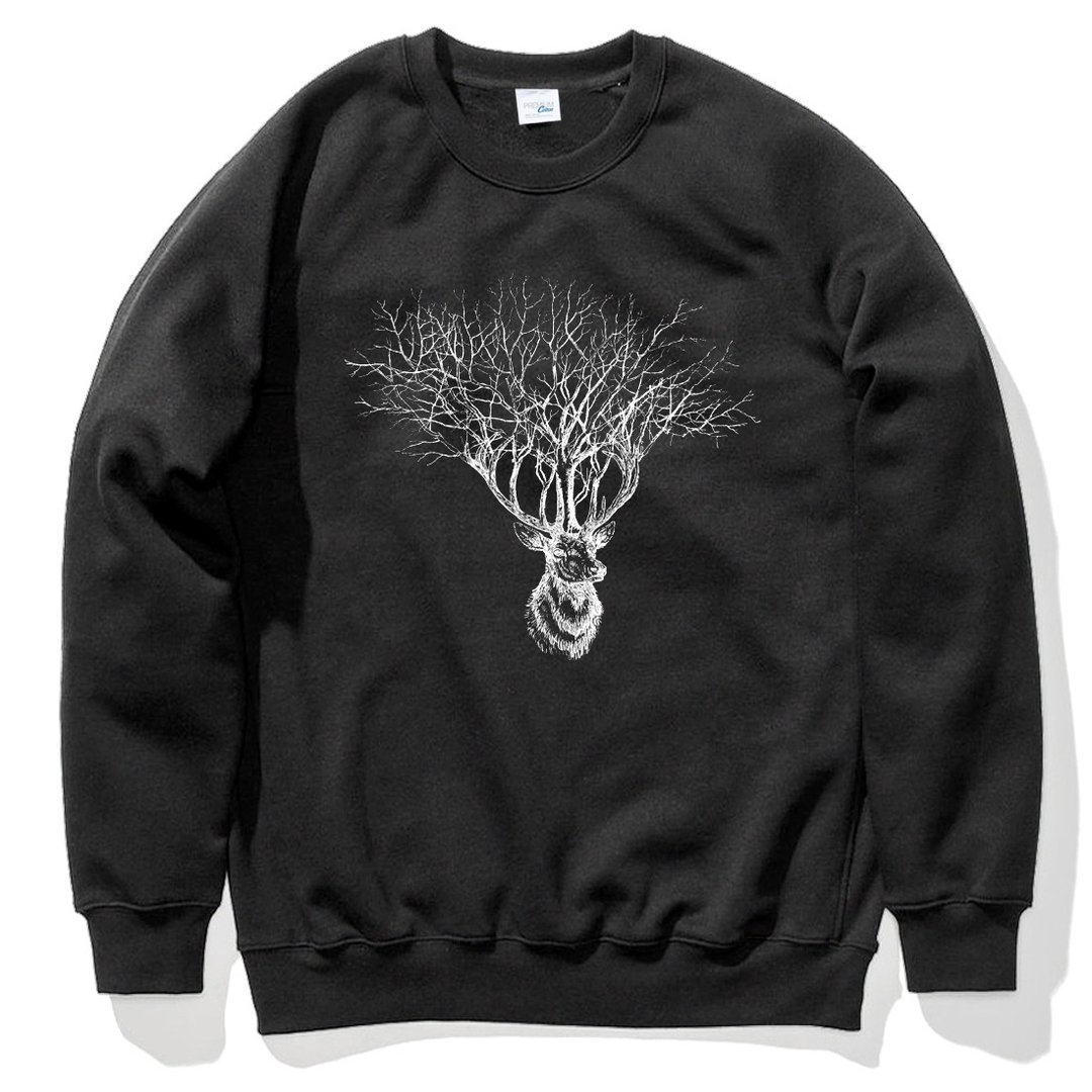 Deer Tree【现货】大学T 刷毛 黑色 鹿树麋鹿设计文青自创品牌动物 - 男装上衣/T 恤 - 棉 黑色