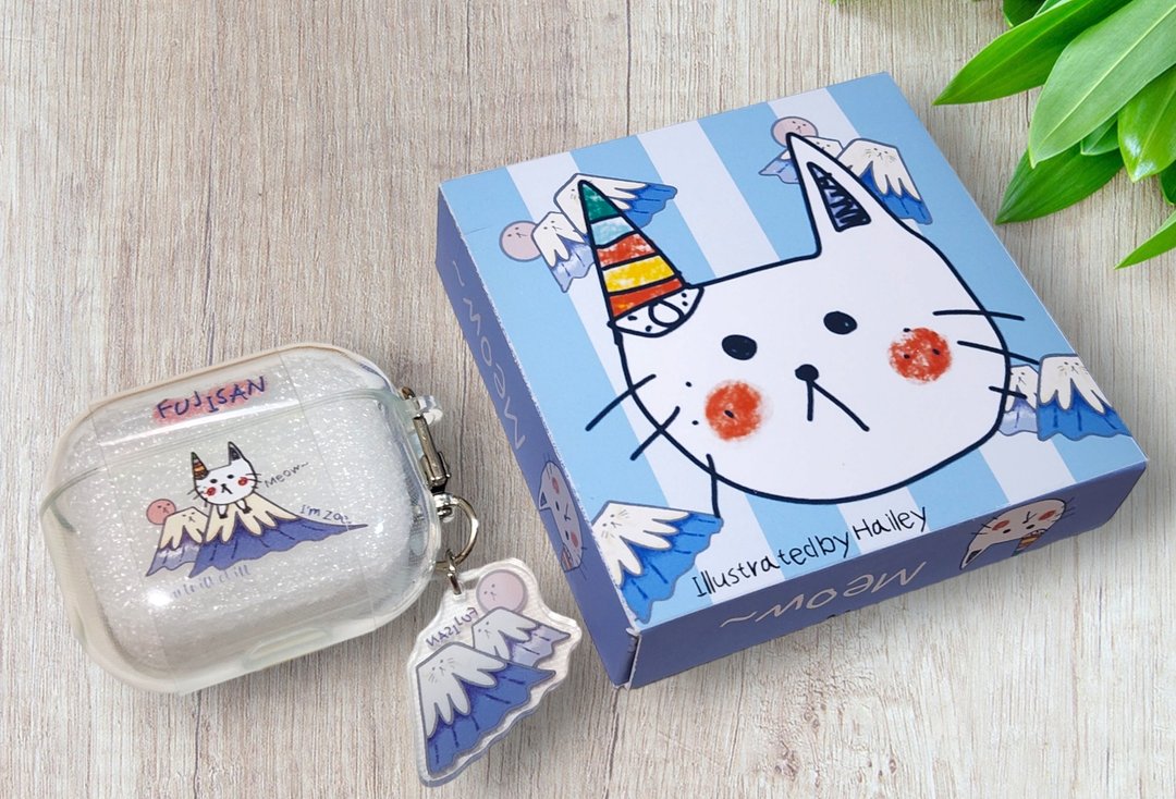 富士山 猫 airpod 保护套 猫猫原创自5岁小女孩 - 耳机收纳 - 塑料 白色