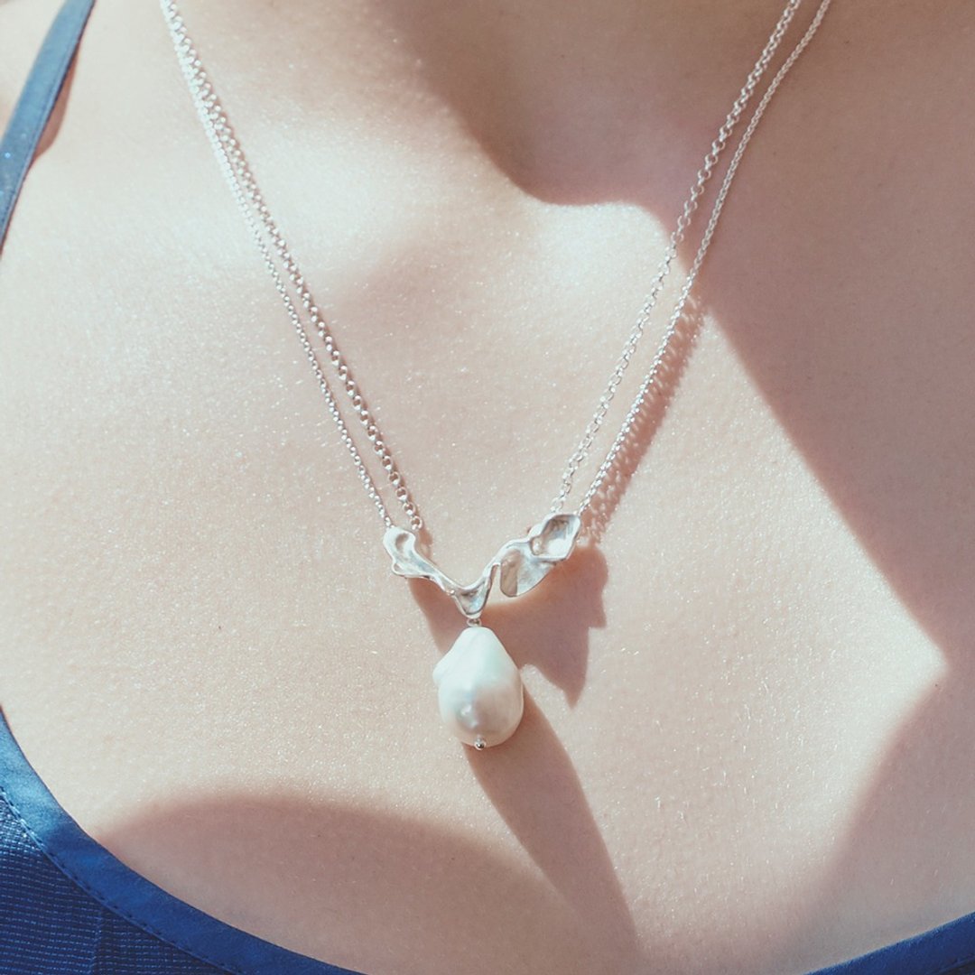 纯银浪花珍珠项链 Pearl Spray Necklace  女生礼物 母亲礼物 - 项链 - 珍珠 银色