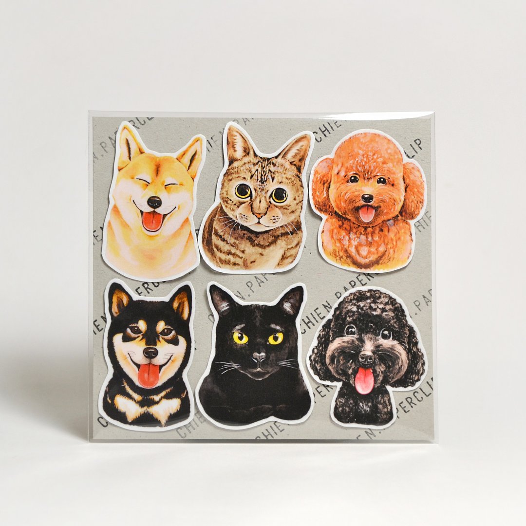 雾面防水贴纸-柴犬.猫.贵宾 - 贴纸 - 塑料 多色