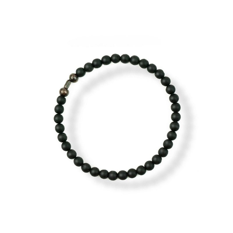 Op.06 复古天然石手链 古法手工做舊 磨砂黑瑪瑙 - 手链/手环 - 半宝石 黑色