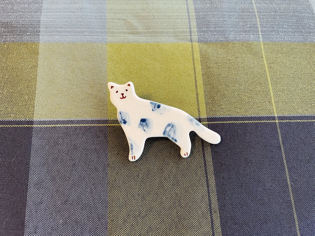 蓝斑纹小猫别针 - 胸针 - 陶 蓝色