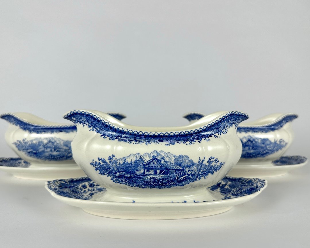 德国 Villeroy & Boch 蓝色布尔根兰肉汁船 带底盘 - 碗 - 瓷 蓝色