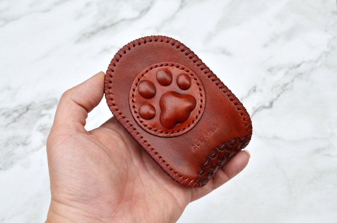 【手工制 】 波士顿皮拍零钱包(红棕猫掌/金磁扣)/亦可挑选牛仔扣 - 零钱包 - 真皮 黑色