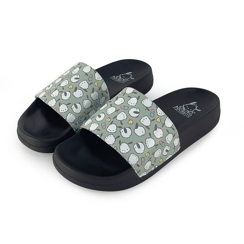 Paidal x Pochacco帕恰狗 满版印花皮质一片式运动拖鞋-绿 - 拖鞋 - 人造皮革 绿色